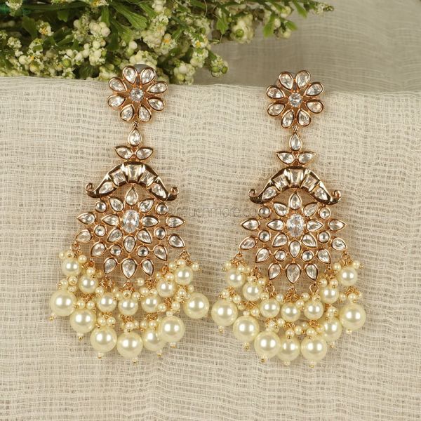 Pearl Drop Bollywood Style Kundan Earrings By Much More