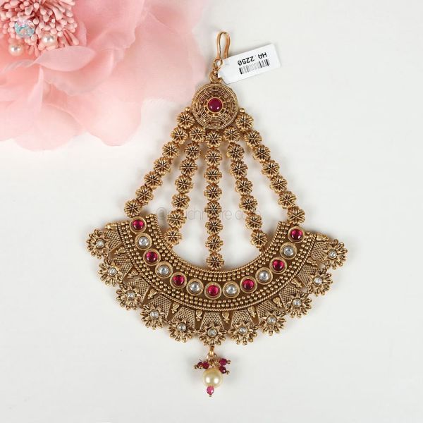 Gold Look Ruby Studded Passa For Bride