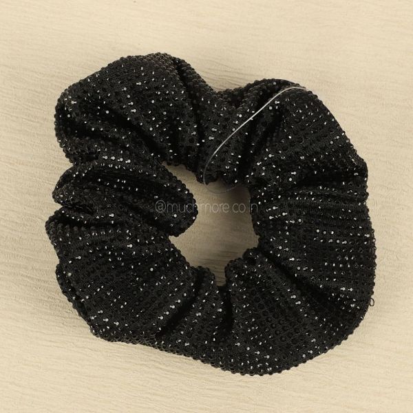 Women Black Embellished Scrunchies Ruffle 