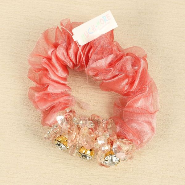 Coral Pink Beaded Scrunchies