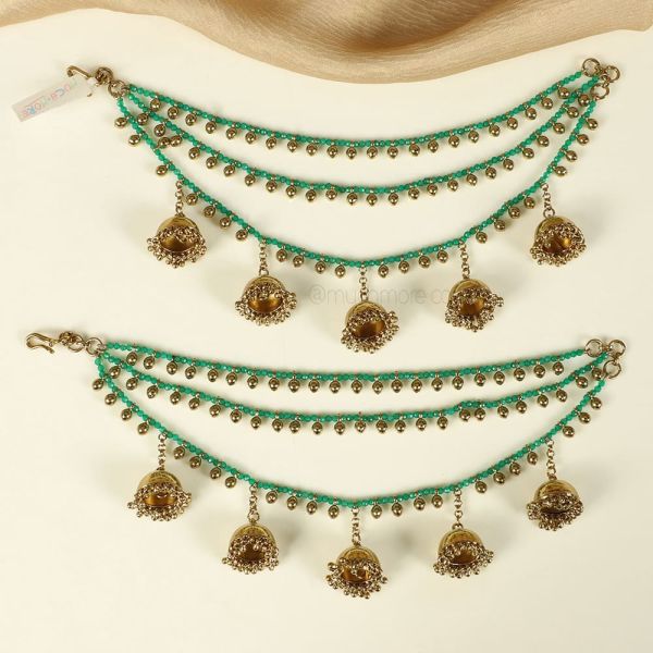 Emerald Green Kaan Chain Matil With Jhumki Hanging