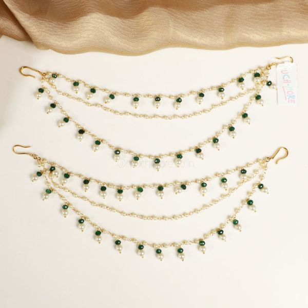 Ivory And Green Peald Beaded Designer Kaan Chain
