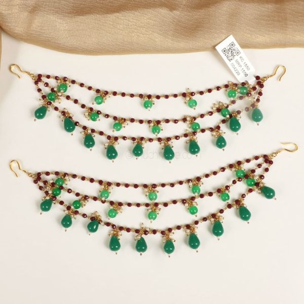 Ruby Green Combination Traditional kaan Chain For Brides