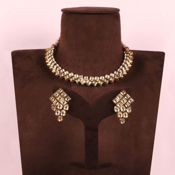 Classic Gold Polish kundan Necklace Set For Women