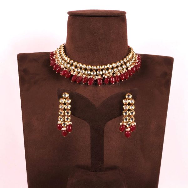 Ruby Hanging Kundan Gold Polish Necklace Set