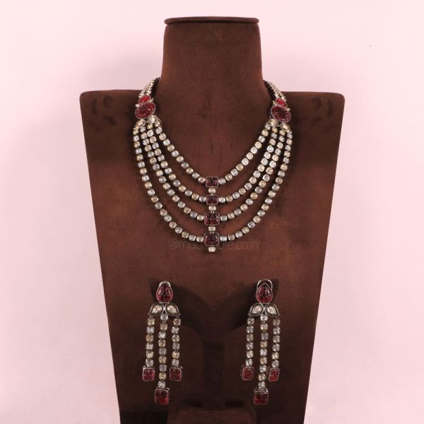Exclusive Designer Uncut Ruby Kundan long Haram Necklace Set