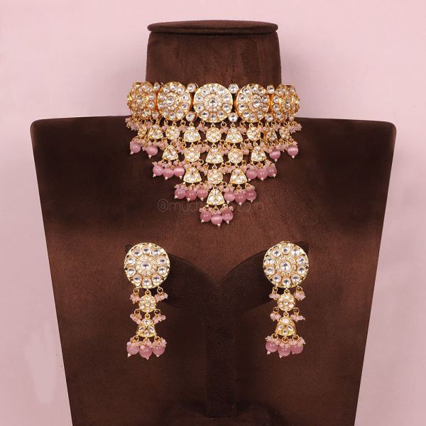 Exclusively Design Pink Choker Necklace With Earring