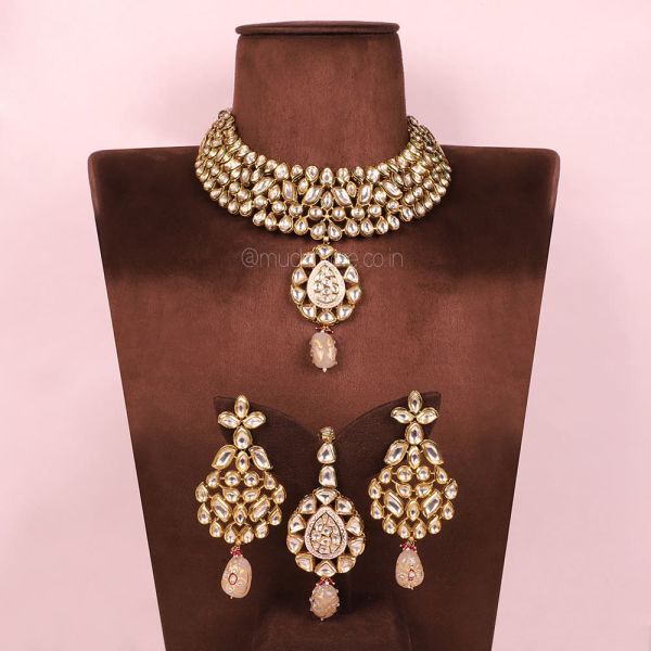 Hand Painted Drop Bridal Kundan Necklace Set