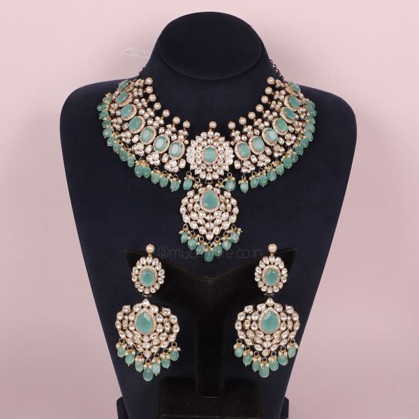 Designer Mint Green Uncut Kundan Necklace Jewellery 