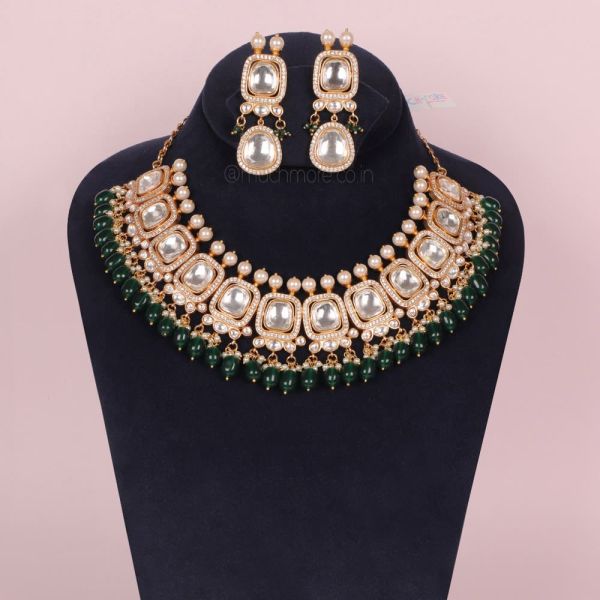 Emerald Green Polki/Kundan Necklace Set