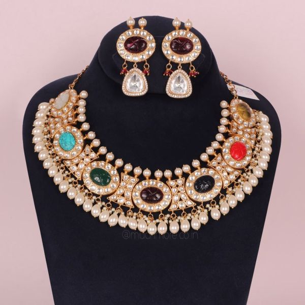Kundan Navratana Exclusive Necklace With Earrings