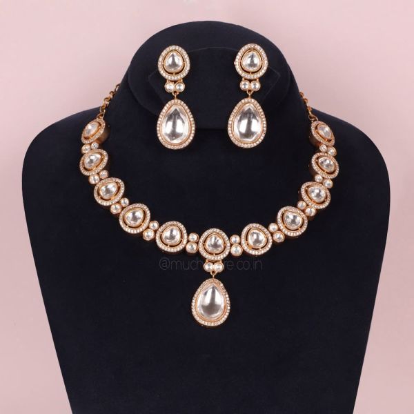 Designer Big Polki Gold Plated Necklchain With Earrings
