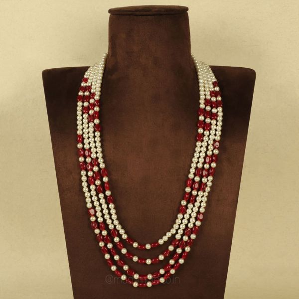 Ruby With Pearl Handcrafted Simple long Mala
