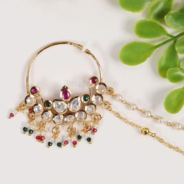 Ruby Green Kundan Exclusive Nath With String