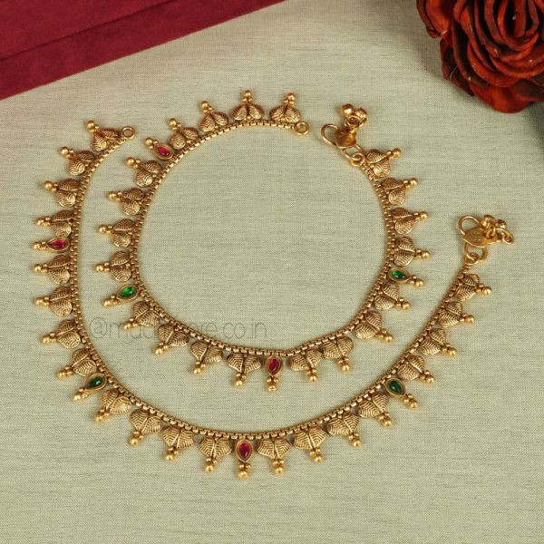Gold Plated Traditional Ruby Green Payal
