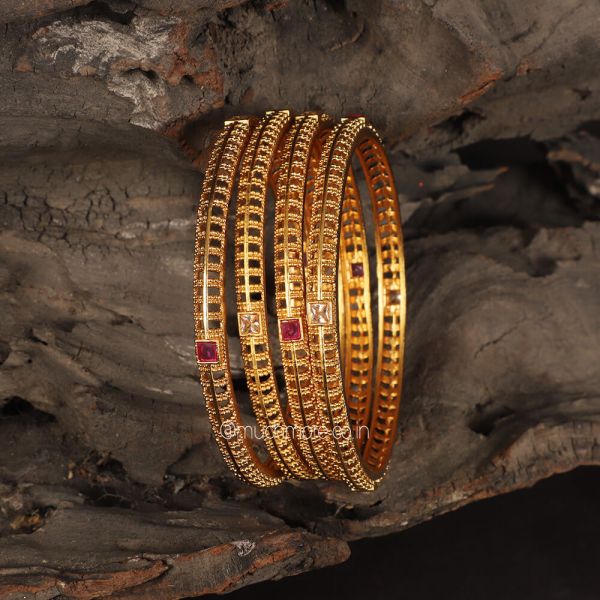 Ruby Red Color Set Of 4 Bangles For Women