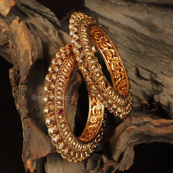 Set Of 2 Gold-Plated Traditional Ruby Bangles
