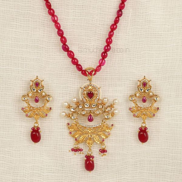 Gold Plated Kundan Ruby NeckPiece By Much More