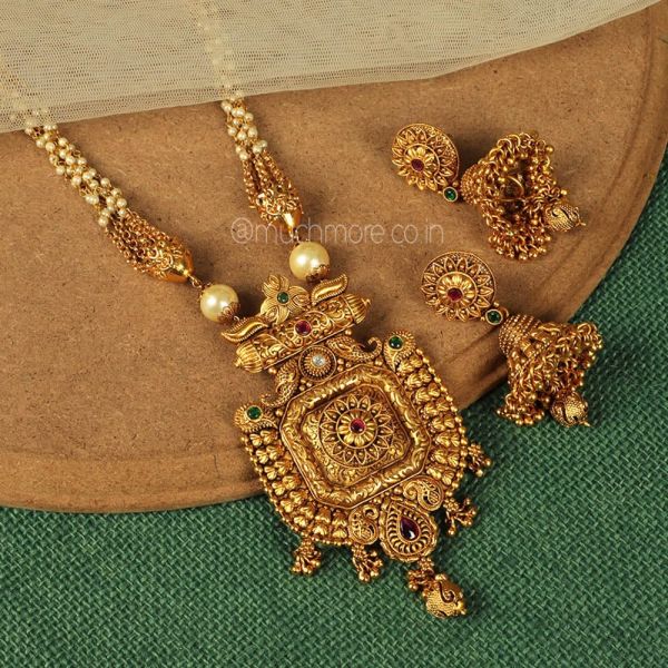 Gold Polish Traditional Long Pendant With Jhumki