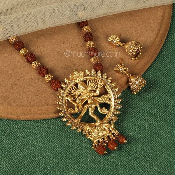 Gold Polish Nataraja Pendant With Rudraksha Mala