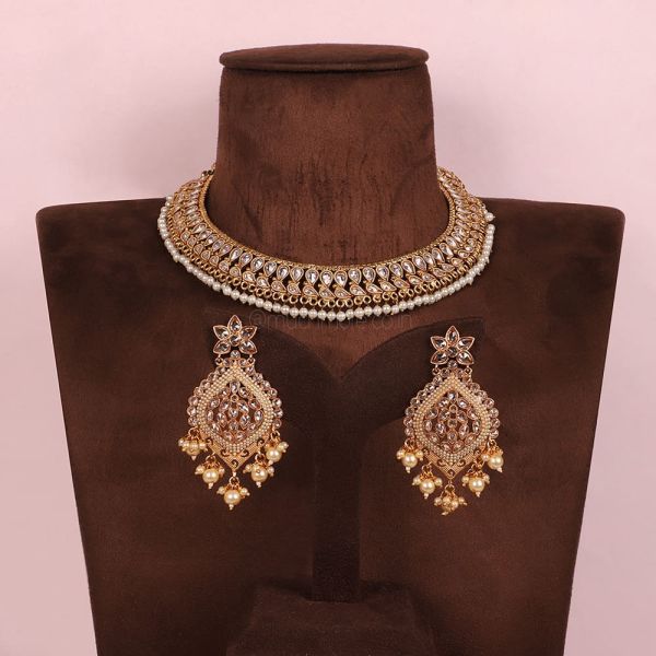LCT With Pearl Hanging Elegant Necklace Set For Brides Maid