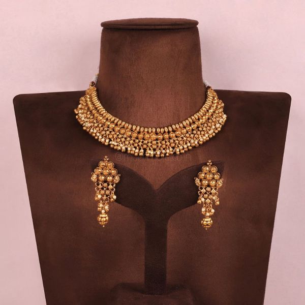 Gold Plated Traditional Necklace With Earrings