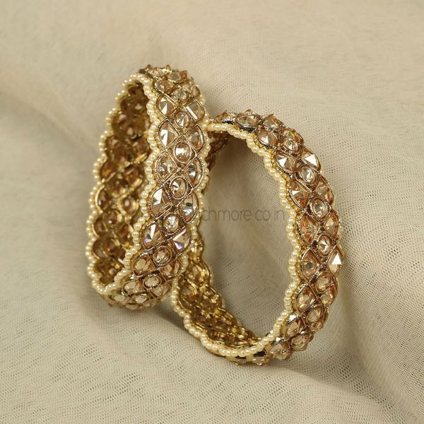 Antique Gold Tone Pearls Traditional Bangles 