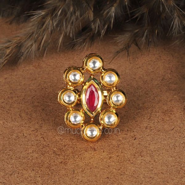 Classic Gold Plated kundan Ruby Ring