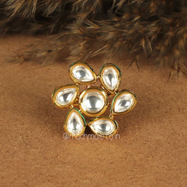 Classic Gold Polish Kundan Small Cute Ring