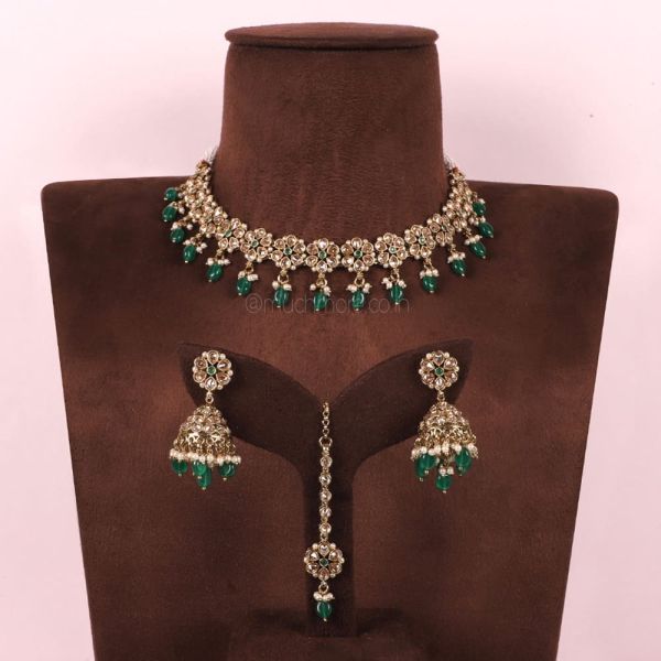 Emerald Green Necklace Earrings Jhumka Set