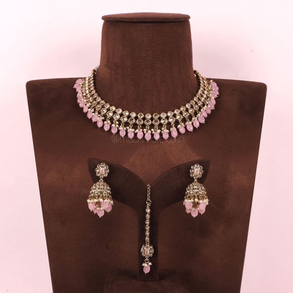 Baby Pink  Bridal necklace Set And Jhumka Earrings