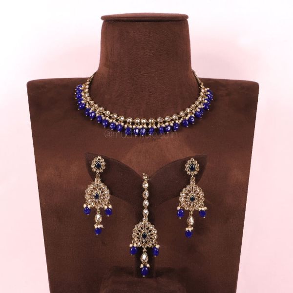 Sharp Blue Light Necklace Set And Earrings