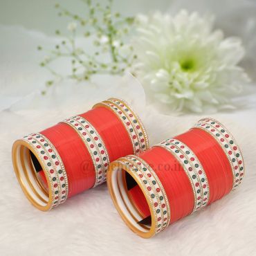 Red Green Dotted Bridal Chuda By Much More