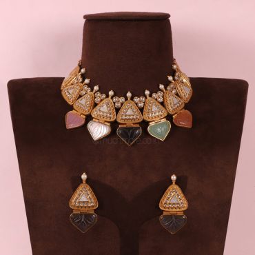 Designer Navratana Choker Necklace Jewelry For Women
