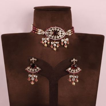 Ruby Color Light Uncut Kundan Choker Jewellery