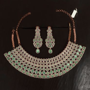 Rose Gold Plated AD Studded Necklace For Wedding