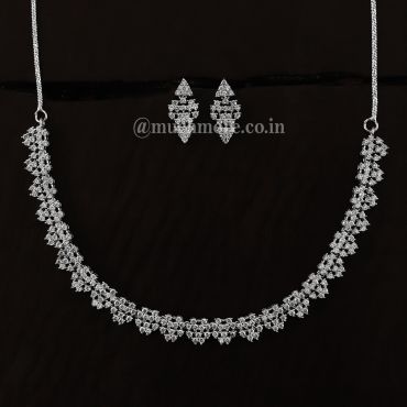 American Diamond Silver Necklace Jewellery Set Online