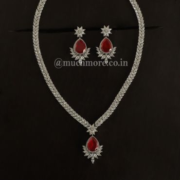 Enchanted Silver With Big Ruby Necklace Set