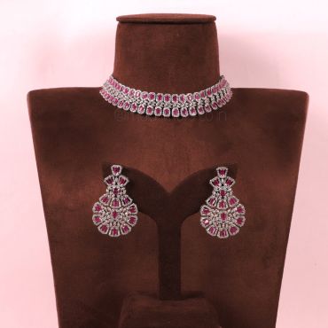 Designer Ruby Silver Polish Necklace Set
