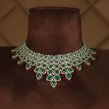 Big Dangling Earrings Emerald Green Necklace Set