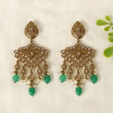 Antique Gold Tone Emerald Drop Earrings