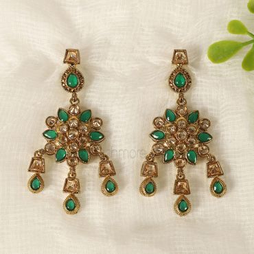 Reverse AD Earrings in Emerald Color With Golden Polish