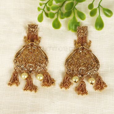 Birds Embossed Gold Tone Traditional Earrings