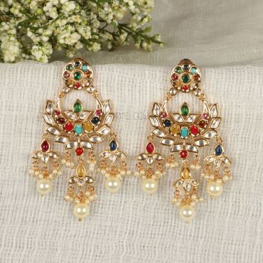 Exclusively Designed Jadu Kundan Navratan Earrings