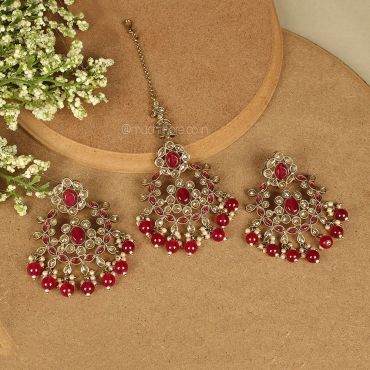 Gold Tone Ruby Earrings Tikka Jewellery