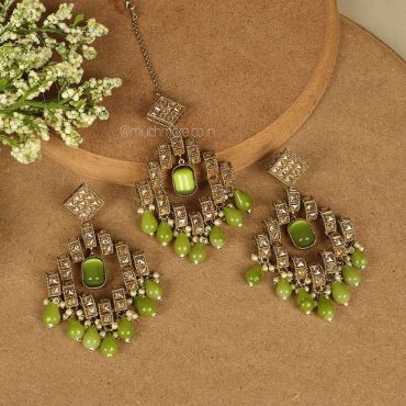 Green Drop Designer Earrings And Matching Earrings