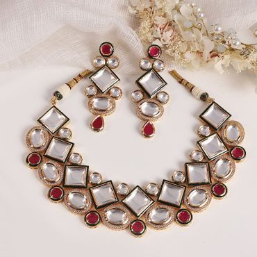 Stylish kundan And Diamond Ruby Necklace Set 