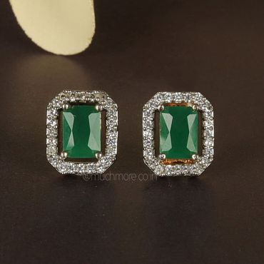 Square Emerald Green Gold Polish Earrings