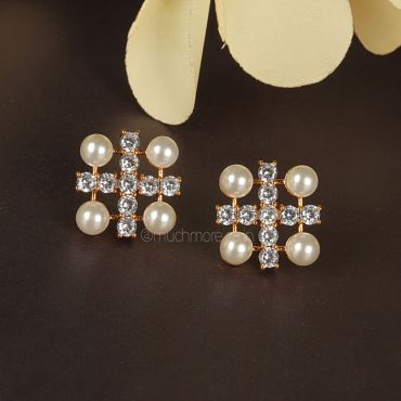 Square Pearl With AD Earrings