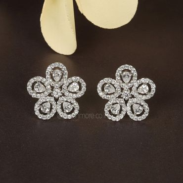 Flower Shape White Diamond Earrings By Much More